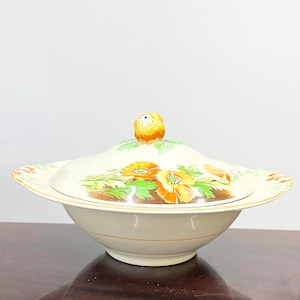 Vintage 1940’s Royal Staffordshire Ceramic Honeyglaze Lidded Tureen Pot with Orange Poppy Design