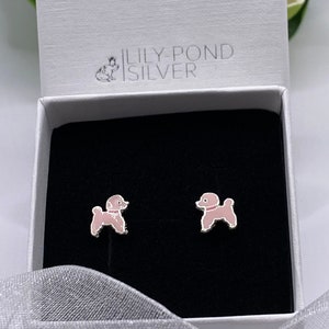 Solid 925 Sterling Silver super cute pink enamelled poodle puppy dog stud earrings. Free Gift Wrapping available.