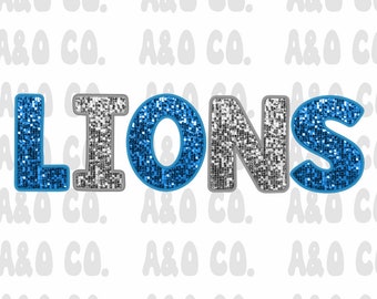 Lions Faux Glitter PNG File | Faux Embroidery | Lions DTF | Baltimore PNG File | Football Png