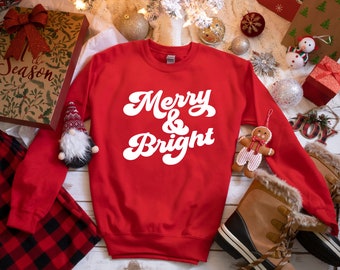 Red Merry and Bright Sweatshirt | Christmas Sweatshirts for Women | Christmas Holiday | Sweatshirt for Women | Christmas Sweatshirt