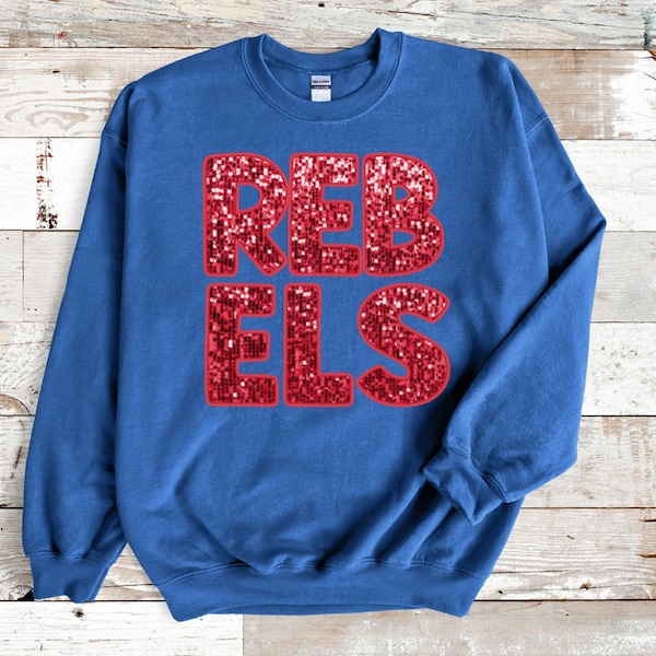 Rebels Faux Embroidery Sequin Sweatshirt | Glitter Rebels Sweatshirts | Ole Miss Sweatshirt | Mississippi Gameday l Mississippi Sweatshirts