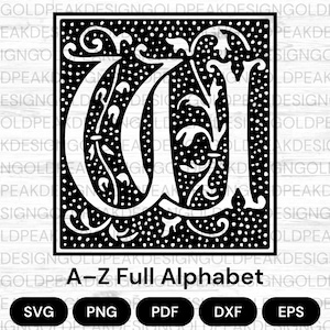 Medieval Ornamental Alphabet, Decorative Letters, Transparent Drop Cap Vintage Monogram SVG|PNG|DXF Bundle Download for Cricut