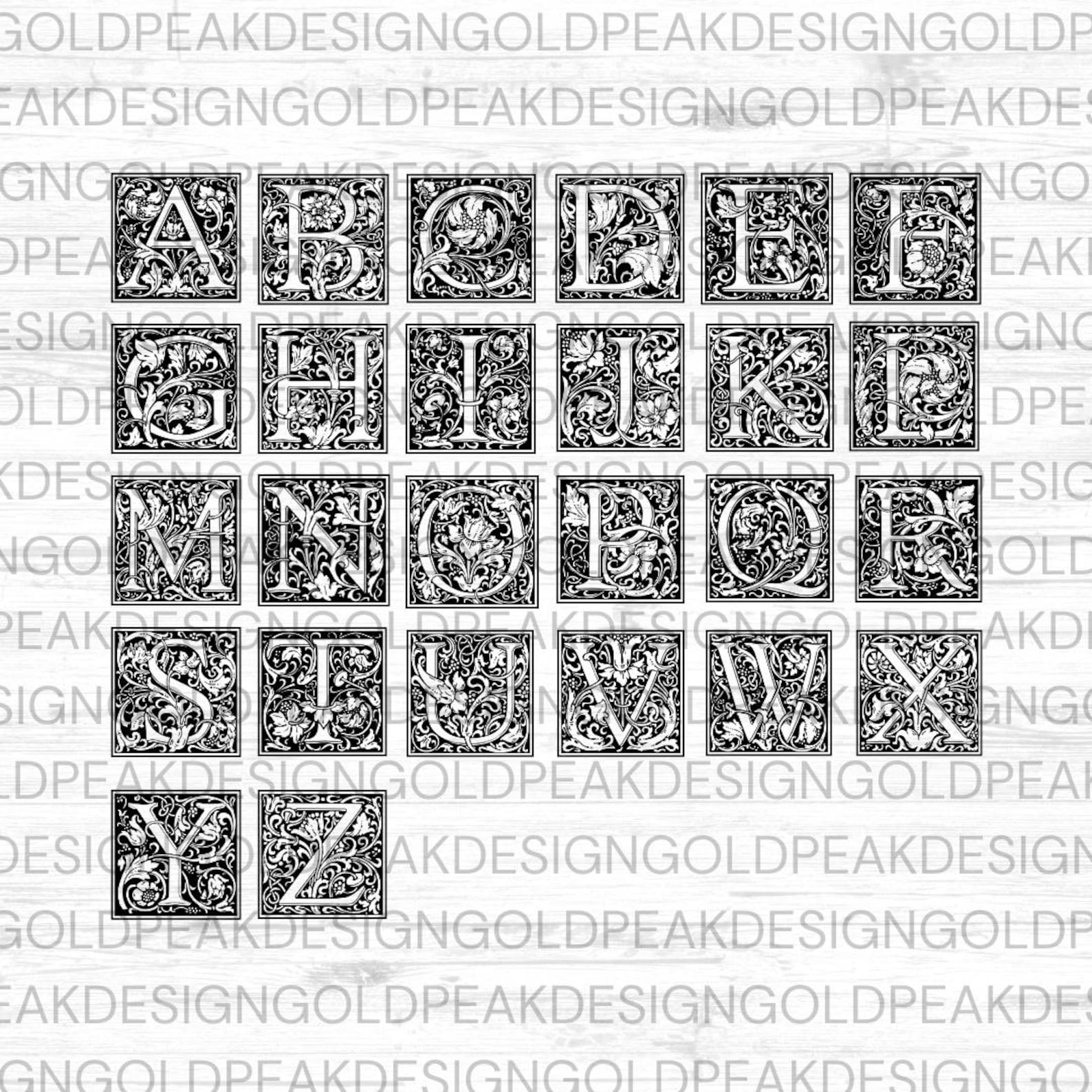 Decorative Medieval Alphabet, William Morris Floral Letters ...