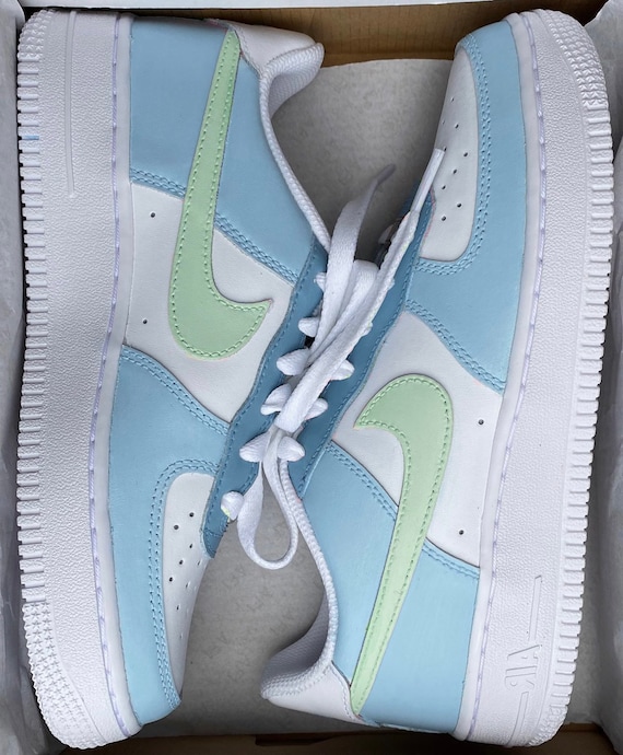 Custom Air Force 1 X Blue Colour Block With Green Tick Etsy UK