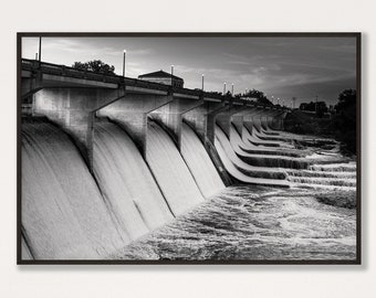 Black and White Photograph OShaughnessy Dam Dublin Ohio  Fine Art Photography, Wall Art, All Occasion Gift