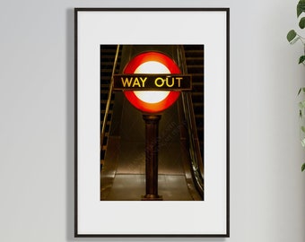 London England Tube Station Sign Travel Photography Print, Primary Color Exit Sign Wall Decor, All Occasion Gift