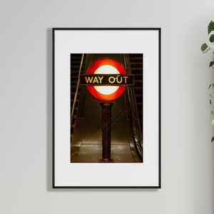 London England Tube Station Sign Travel Photography Print, Primary Color Exit Sign Wall Decor, All Occasion Gift