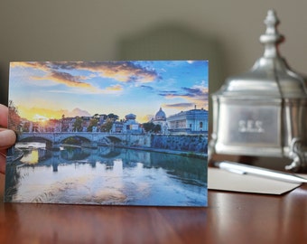 Rome Sunset Pack of Premium Notecards & Envelopes Tiber River Italy St. Peter’s Basilica; All Occasion blank notecard