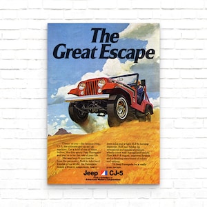 Póster publicitario de coche de época Jeep CJ-5 The Great Escape - Impresión artística - Decoración de pared