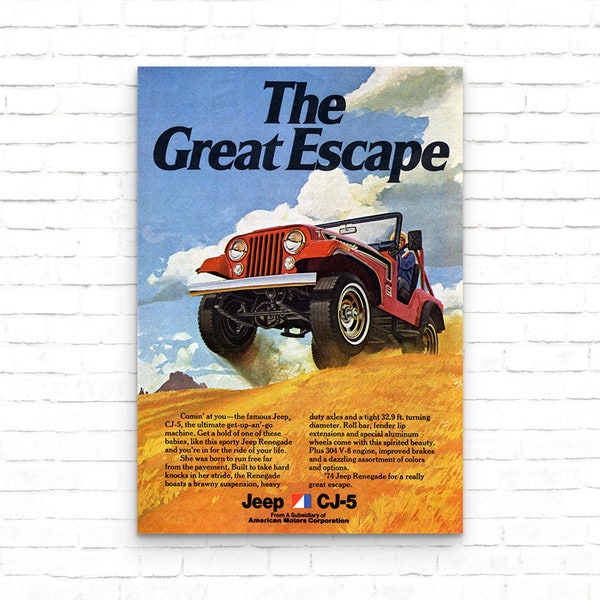 Jeep CJ-5 The Great Escape Vintage Car Advertising Poster - Art Print - Wall Decor