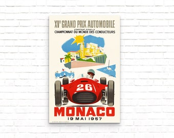 Ferrari 1957 Monaco Grand Prix Vintage Race Car Poster - Art Print - Wall Decor