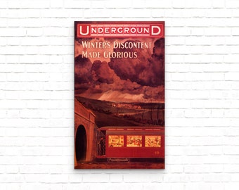 Vintage London Underground Poster, Winter's Discontent Made Glorious Art Print, London Travel Wall Decor, Retro Red Wall Art, British Print