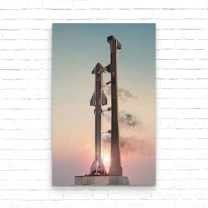 SpaceX - Starship On Launch Pad - Spacecraft And Super Heavy Rocket Space Poster - Art Print - Wall Decor