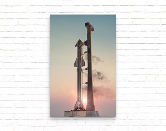 SpaceX - Starship On Launch Pad - Spacecraft And Super Heavy Rocket Space Poster - Art Print - Wall Decor