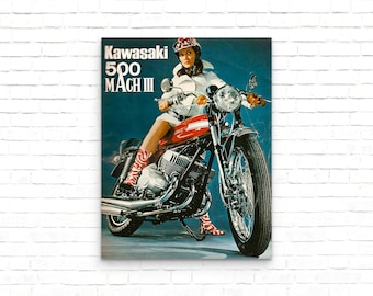 Kawasaki 500 MACH III 1970 Vintage Motorcycle Advertising Poster
