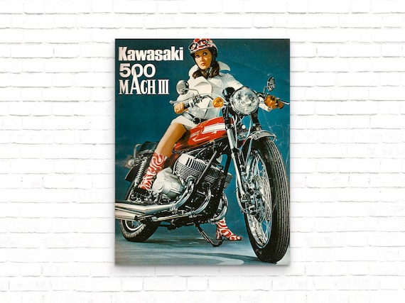 Kawasaki 500 MACH III 1970 Vintage Motorcycle Advertising Poster