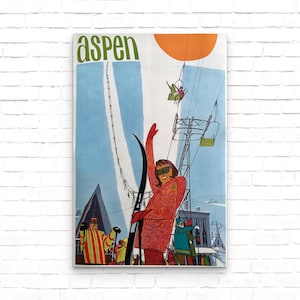 Aspen Colorado Vintage Ski Poster, Ski Resort Art Print, Retro Skiing Wall Decor, Perfect Gift for Skier, Colorful Large Wall Art