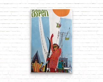 Aspen Colorado Vintage Ski Poster, Ski Resort Art Print, Retro Skiing Wall Decor, Perfect Gift for Skier, Colorful Large Wall Art