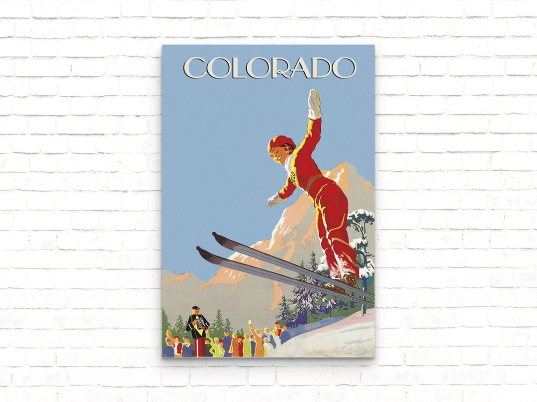 Colorado Vintage Ski Poster, Colorado Travel Art Print, Ski Resort Wall