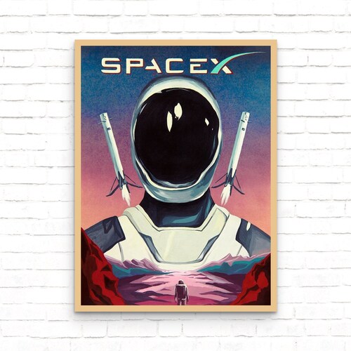Spacex Astronaut Mars Vintage Space Art Poster Art Print Etsy