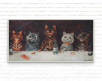 Louis Wain - The Bachelor Party 1939 - Psychedelic Cats Art Poster - Funny Cat Art Print - Wall Decor