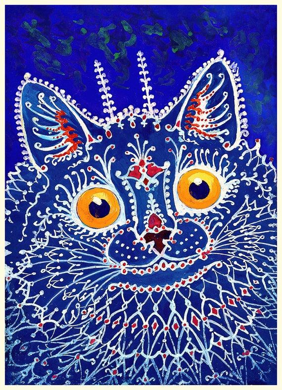 Louis Wain - Psychedelic Cats - Blue Cat - Vintage Classic Art