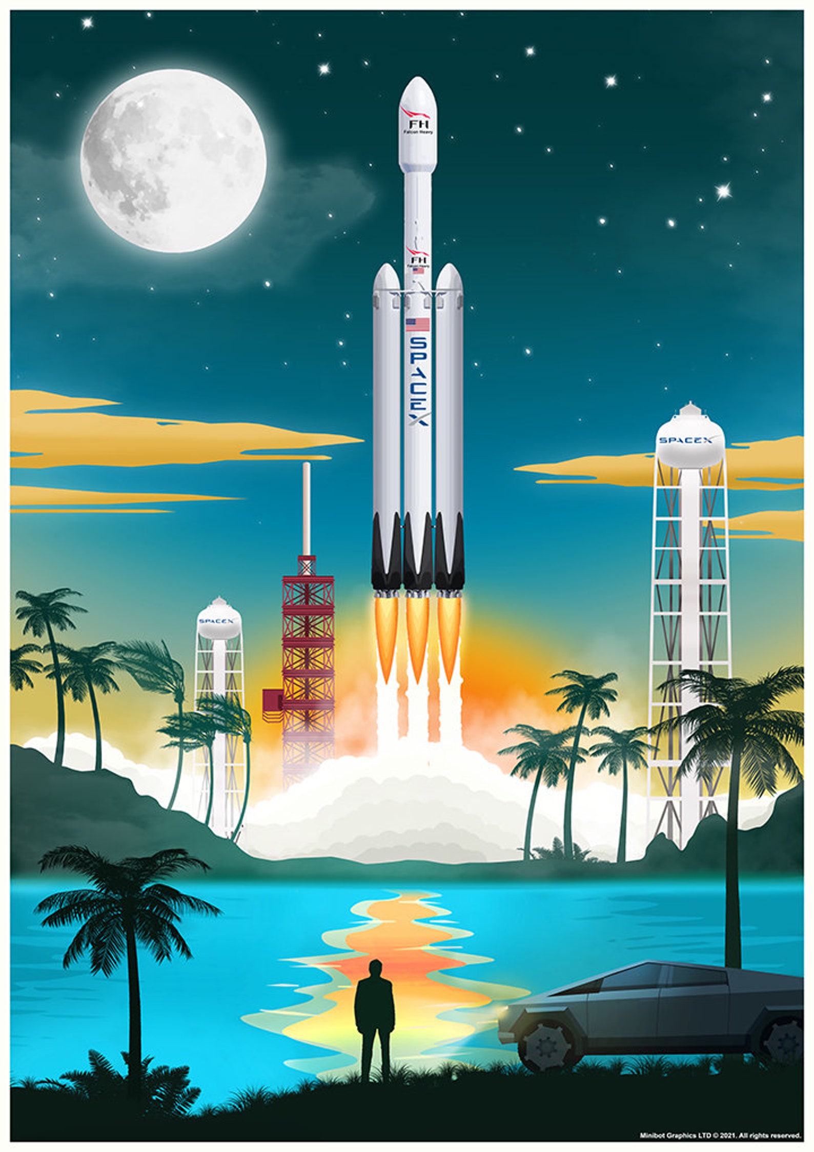 Spacex Falcon Heavy Launching Vintage Space Poster Art Print Wall Decor Etsy