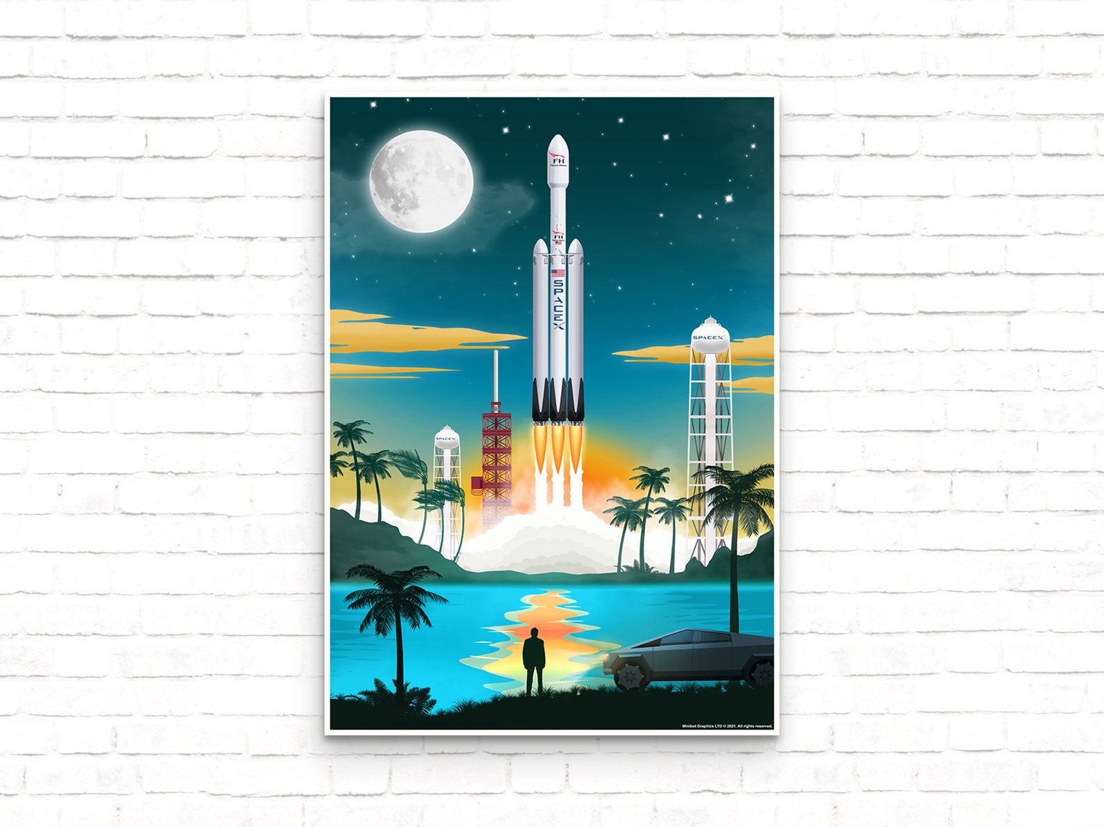 Spacex Falcon Heavy Launching Vintage Space Poster Art Print Wall Decor Etsy