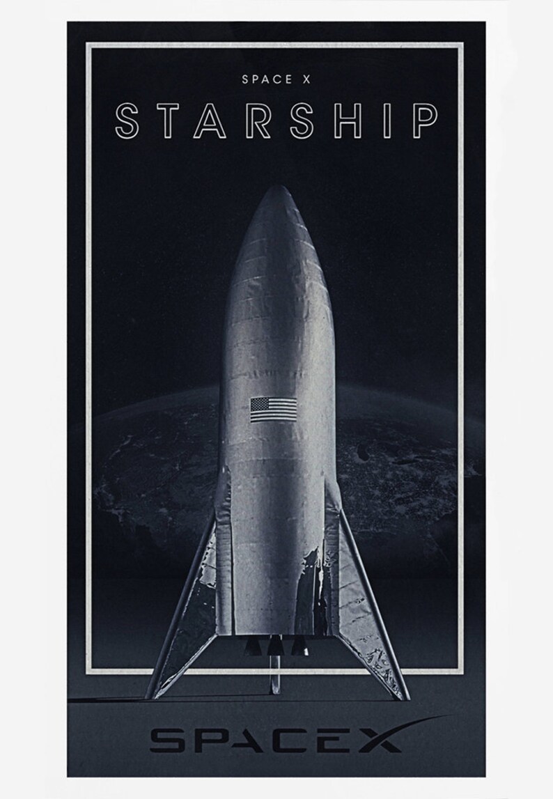 Spacex Starship Spacecraft and Super Heavy Rocket Vintage Space Poster Art Print Wall Decor Etsy