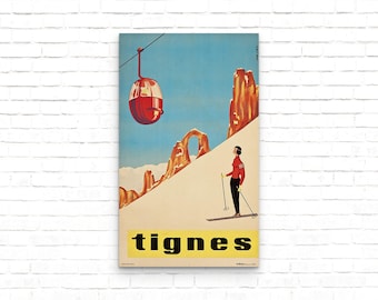 Tignes France Vintage Ski Poster, France Travel Art Print, French Ski Resort Wall Decor, Ski Season Gift Idea, Ski Resort Wall Art