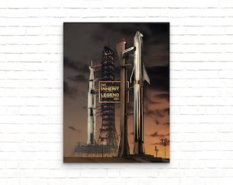 SpaceX Starship And Saturn V Spacecraft Space Poster - Art Print - Wall Decor