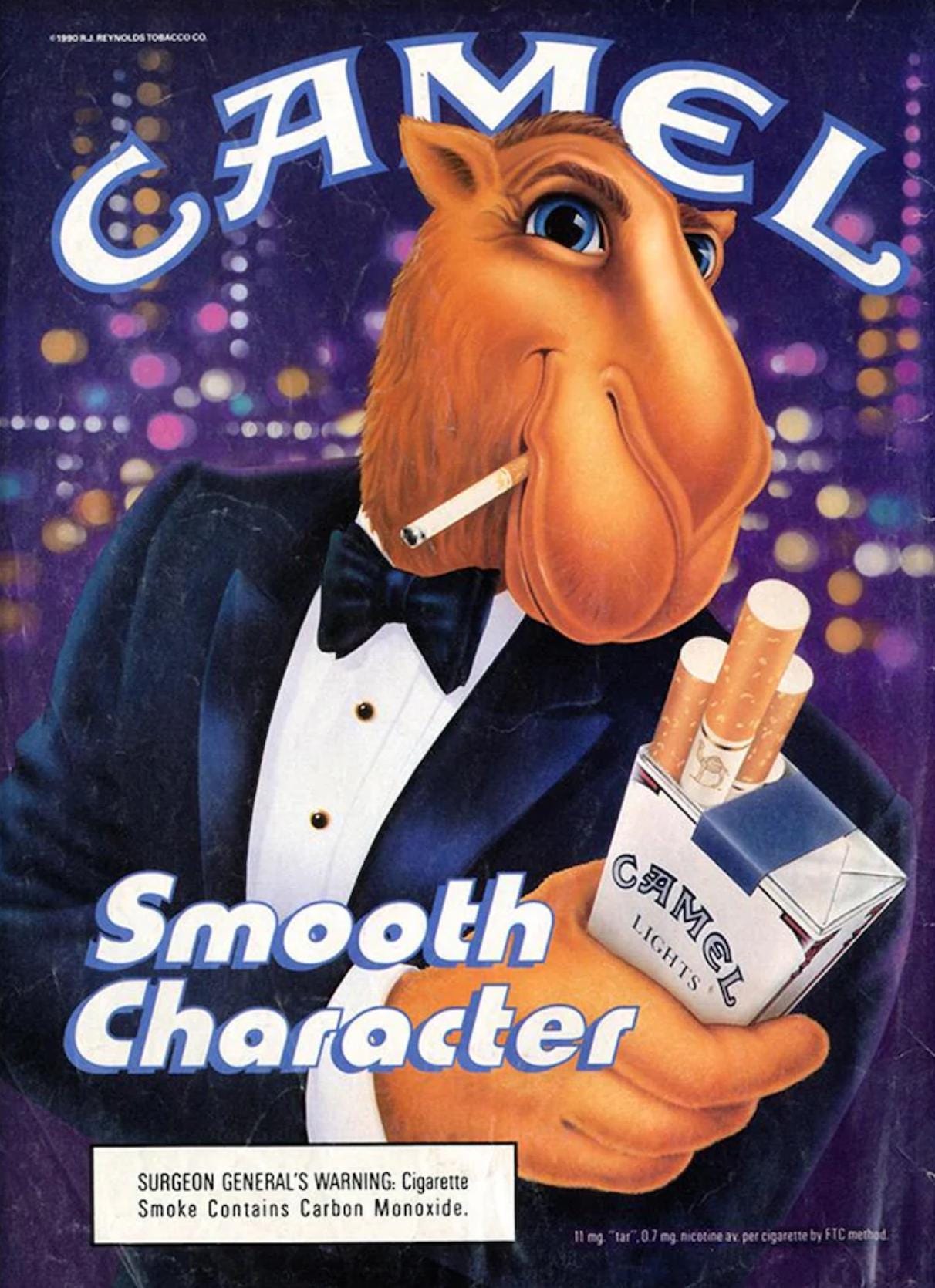 camel cigarette ad Camel Cigarette Advert - Smooth Character - Joe Camel Holding Cigarettes -  1990 Vintage Advertising Poster - Art Print - Wall Decor