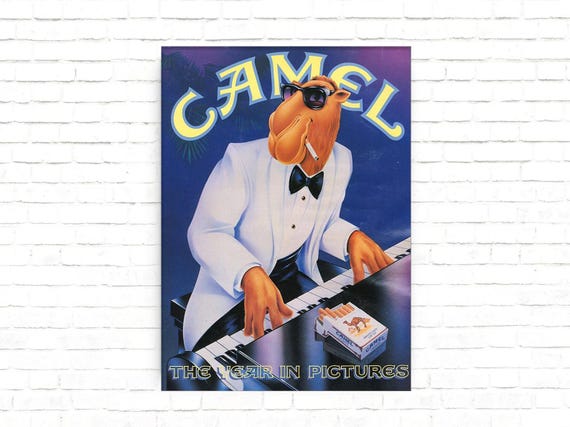 joe camel cigarettes Camel Cigarette Advert - Joe Camel playing piano - 1990 Vintage Advertising  Poster - Art Print