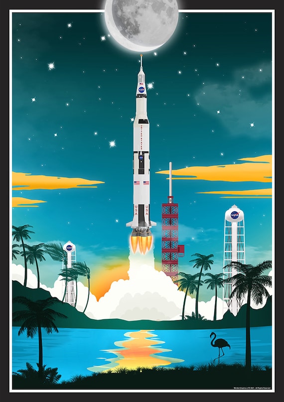 Nasa Saturn V Launch Vintage Space Poster - Art Print - Wall Decor
