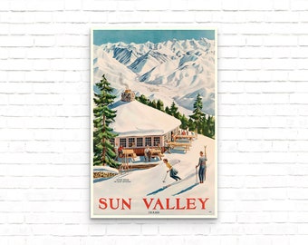 Sun Valley Idaho Vintage Ski Poster, Skiing Gifts, Idaho Travel Wall Art, Ski Trip Wall Decor, Gift for Ski Lover, Winter Sports Art Print