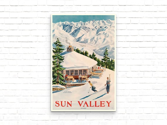 Sun Valley Idaho Vintage Ski Poster, Skiing Gifts, Idaho Travel Wall Art, Ski Trip Wall Decor, Gift for Ski Lover, Winter Sports Art Print