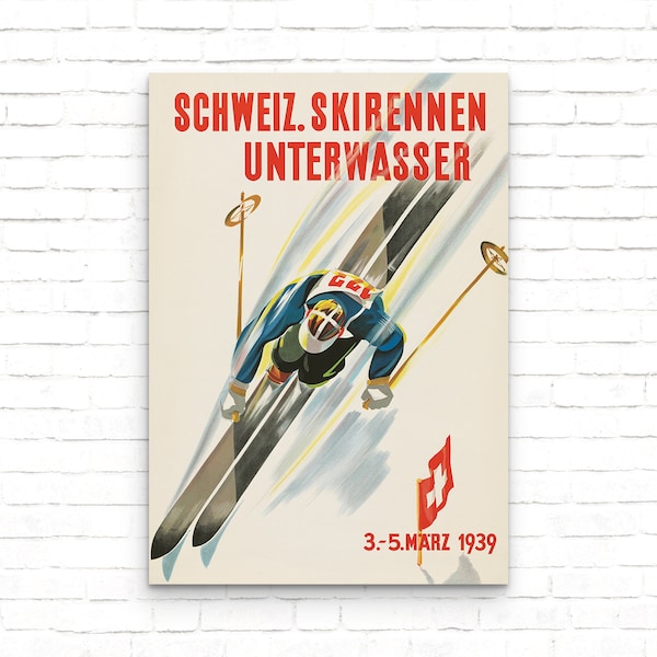 SCHWEIZ. SKIRENNEN UNTERWASSER Vintage Ski Poster - Art Print - Art Print - Wall Decor