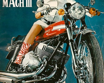 Kawasaki 500 MACH III 1970 Vintage Motorcycle Advertising Poster