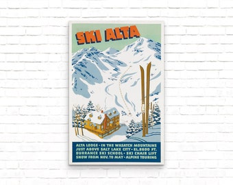 Ski Alta Lodge Vintage Travel Ski Poster - Art Print - Wall Decor