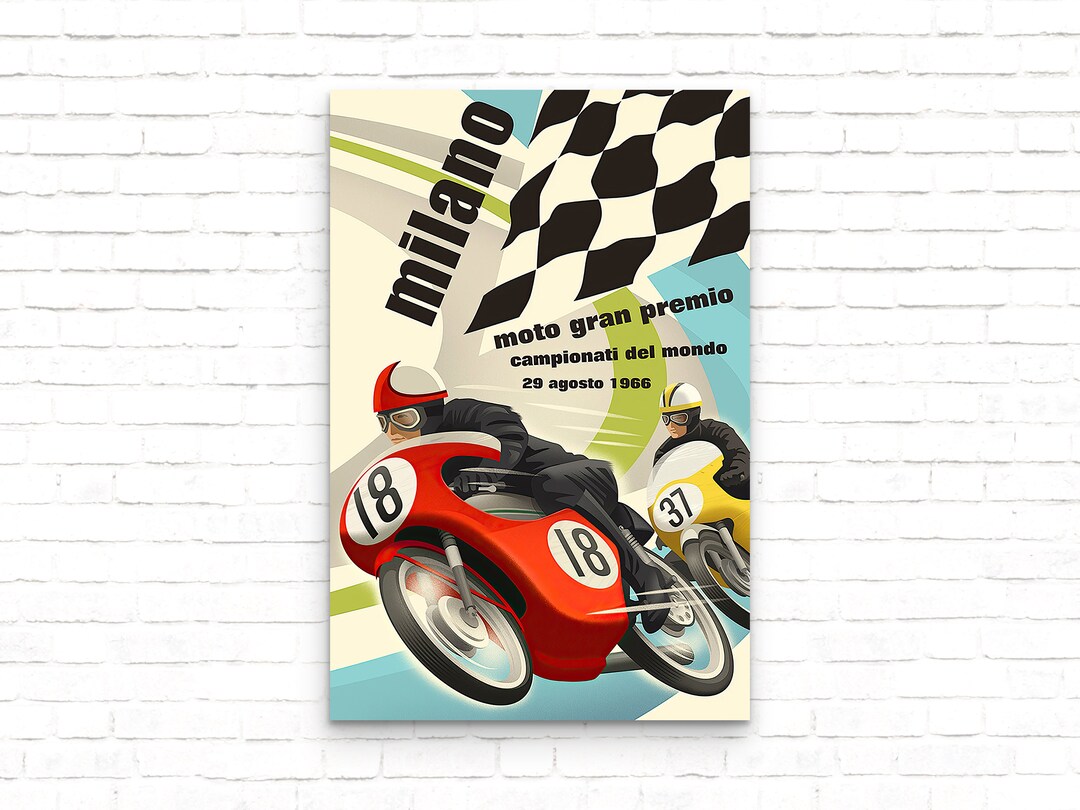 Milano Motorcycle Vintage Racing Poster, Italy Travel Art Print ...