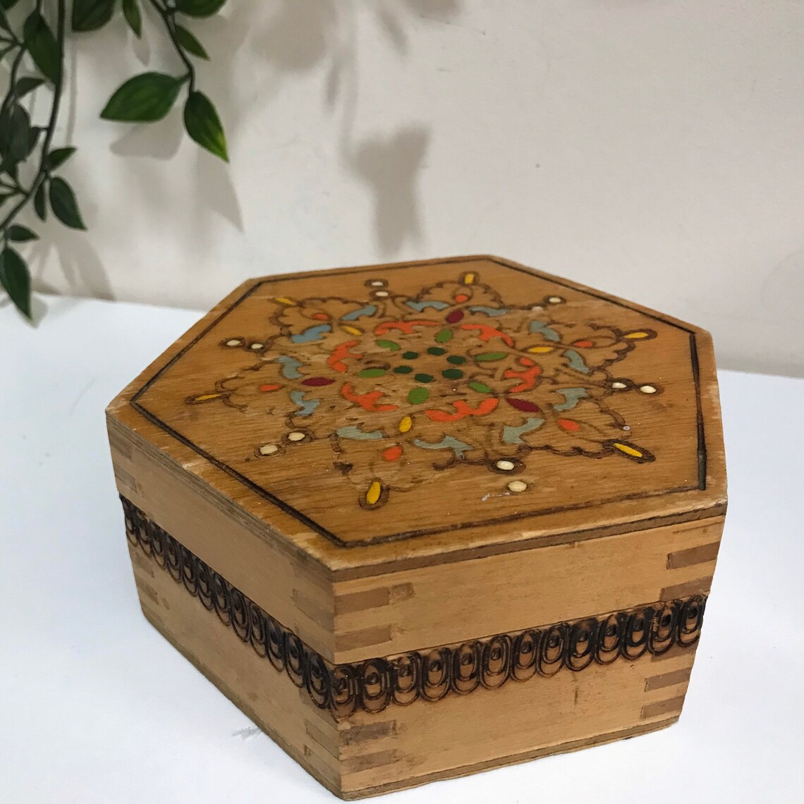 Wooden inlay hexagon box. Wooden jewellerytrinket box Etsy