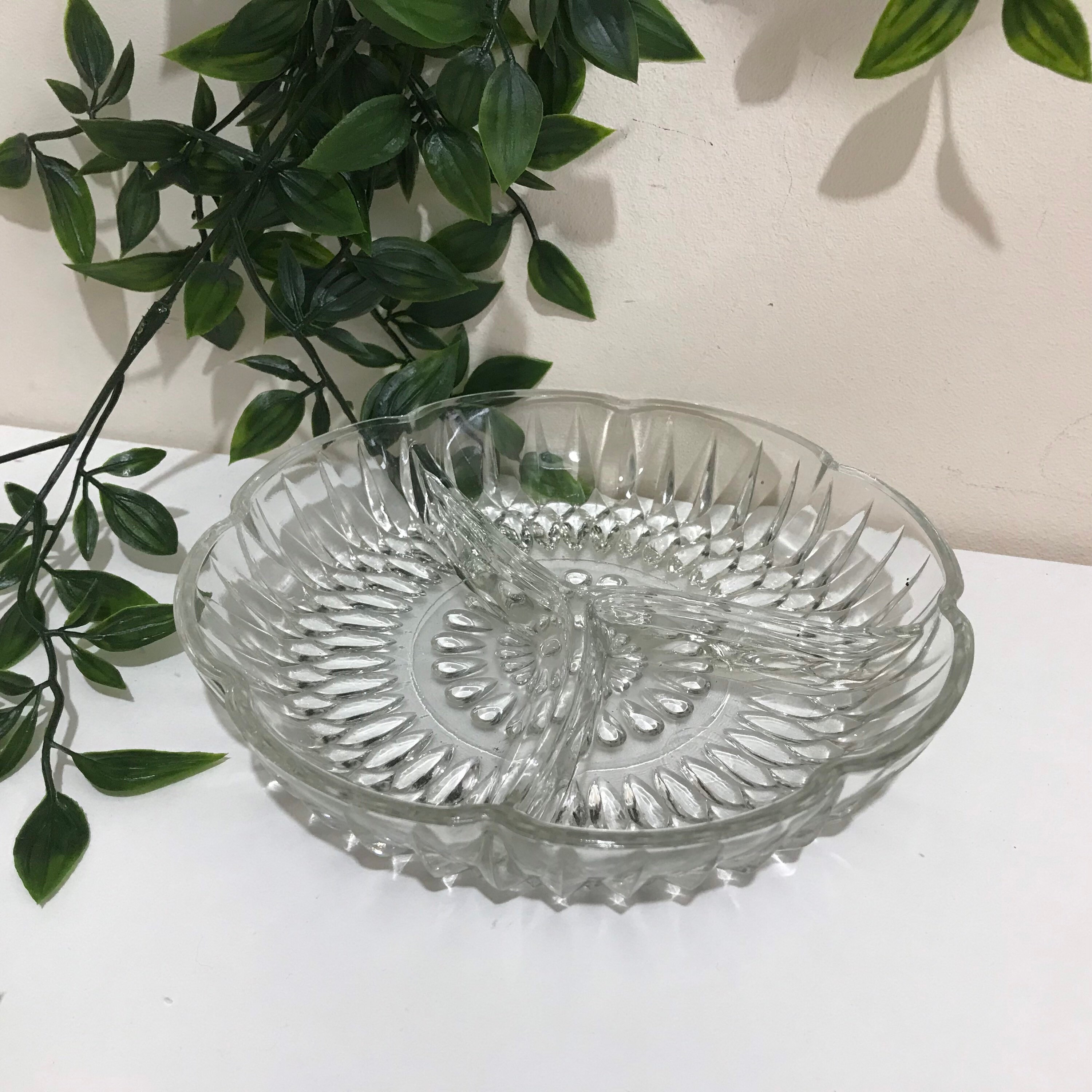 Round glass trinket tray/ glass trinket dish. Cut glass Etsy