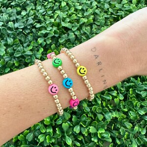 SMILEY FACE BRACELETS | 14k Gold Beaded Bracelet | Boho Hippie Retro 90s Smile Bracelet | Custom Sizes