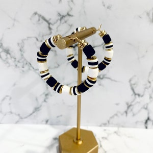 The Carlee Hoop| Black & White Striped Hoop| Lightweight, Boho, Minimalist, Neutral, Colorblock, Tube Beads Gold Silver Hoop| Multiple Sizes