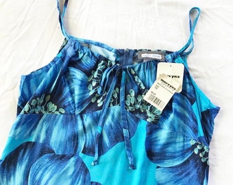 Blue Tropical Flower Mini Dress - Deadstock