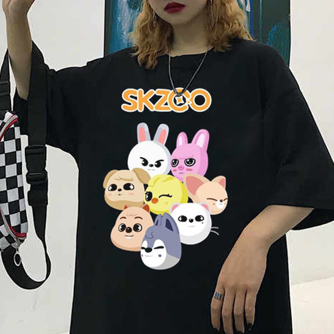 T-shirt Unisexe Stray Kids SKZOO - Design Tournée 2025 Style Harajuku Rétro - Coton Doux - Fan KPOP