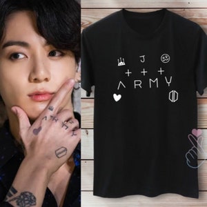 Bts Jungkook Tattoo T-shirt, Bts Fan Gift Shirt, Gift for Her, BTS Gift for Him, BTS Printed Tshirt, Bts Army T-shirt, Its Design Shirt