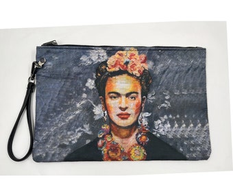 Frida Kahlo Hand Bag Clutch Bag, 13x8 inch, Makeup Bag, Frida Organizer, Frida Kahlo Evening Bags, Frida Kahlo Accessory, Frida Fan Art