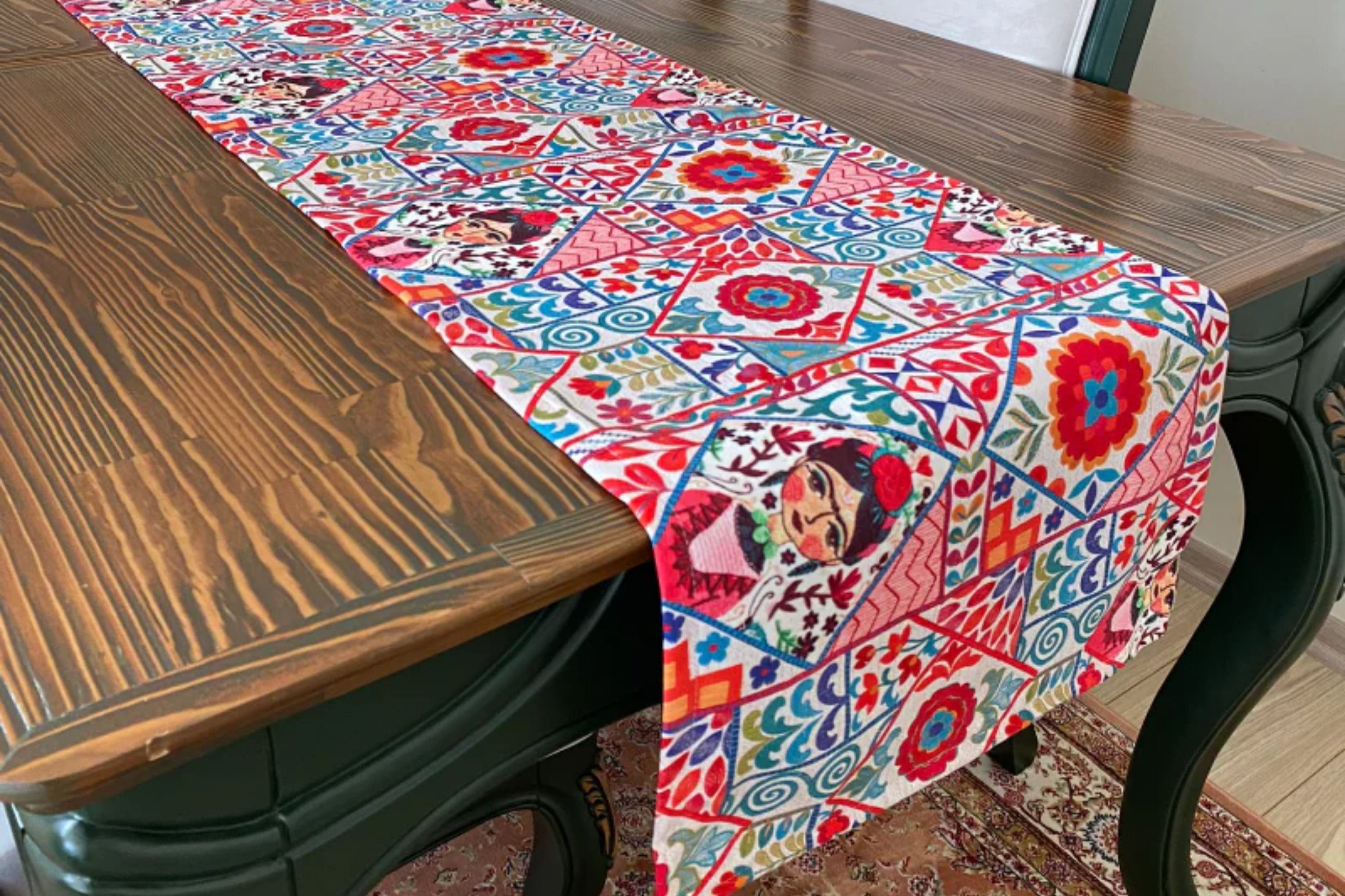 Ethnic Frida Kahlo Pattern Table Runner, 16''x 55'' (40x140cm) Frida Home Decor Runner, Digital printed Polyester Fabrics Table Runner