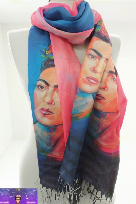 Frida Kahlo Print Tasseled Shawl: Soft Staple Fiber Scarf